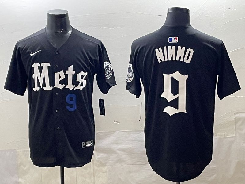 Men 2025 New York Mets #9 Nimmo Black Five generations Joint Name Nike MLB Jersey style 9->new york mets->MLB Jersey